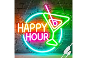 Basaneon Happy Hour Neon Sign Dimmable Led Happy Hour Neon Bar Signs for Home Bar, USB Powered Bright Cocktails Happy Hour Neon Signs for Wall Decor Bar Pub Man Cave Party Art Decor(14.1*12.5inches)