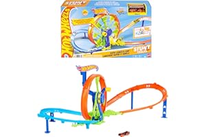 Hot Wheels Toy Car Track Set, Launch and Loop Playset & 1:64 Scale Die-Cast Vehicle, Crash Area on Figure 8 Track with Loop-K