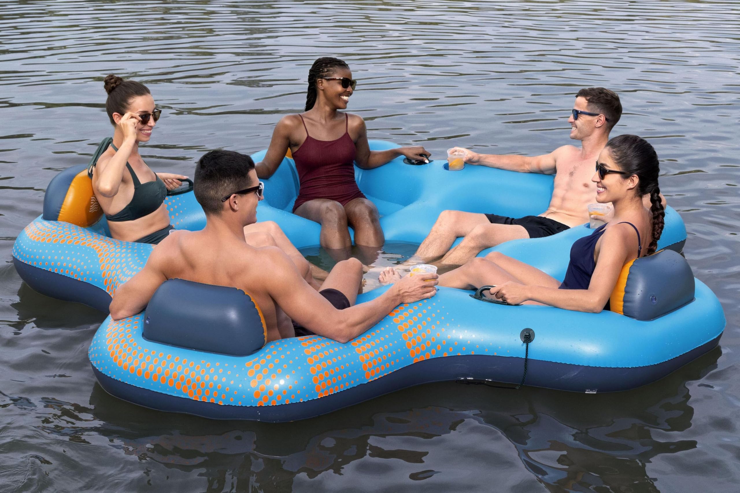 Photo 1 of Inflatable Pool bar for Adults - Floating Island for Lake - 5 Person Floats for Adults - Multi Person Float - Party raft - Giant Inflatable Pool with Seats - Big and Family raft for Lake