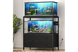 Heybly 20-29 Gallon Fish Tank Stand, Aquarium Stand with Drawer, Power Outlet, Heavy Duty Metal Frame, for Fish Tank, Turtle 