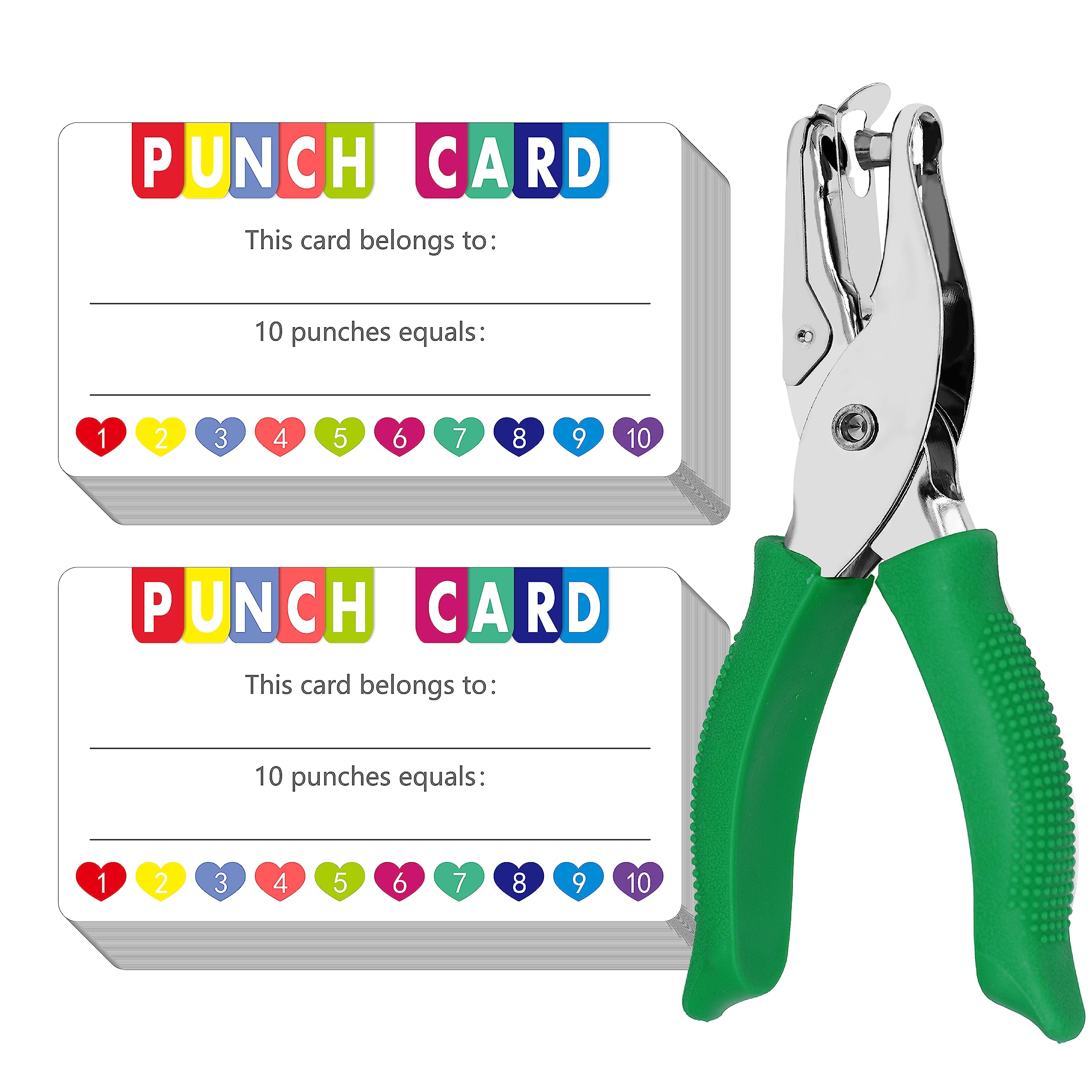 200 PCS Punch Cards, Incentive Card with Handheld Puncher Kit Heart Shaped Incentive Loyalty Reward Cards Boost Creativity & Skills Development for Business, Classroom, Students Behavior, 3.5” x 2”