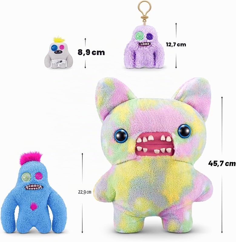 Hairy Fuggs 22 cm série 1 de ZURU, Peluche Funny Ugly Monster 2PK(Sasquoosh - Tuft - Blue and Screech - Beard - Blonde)
