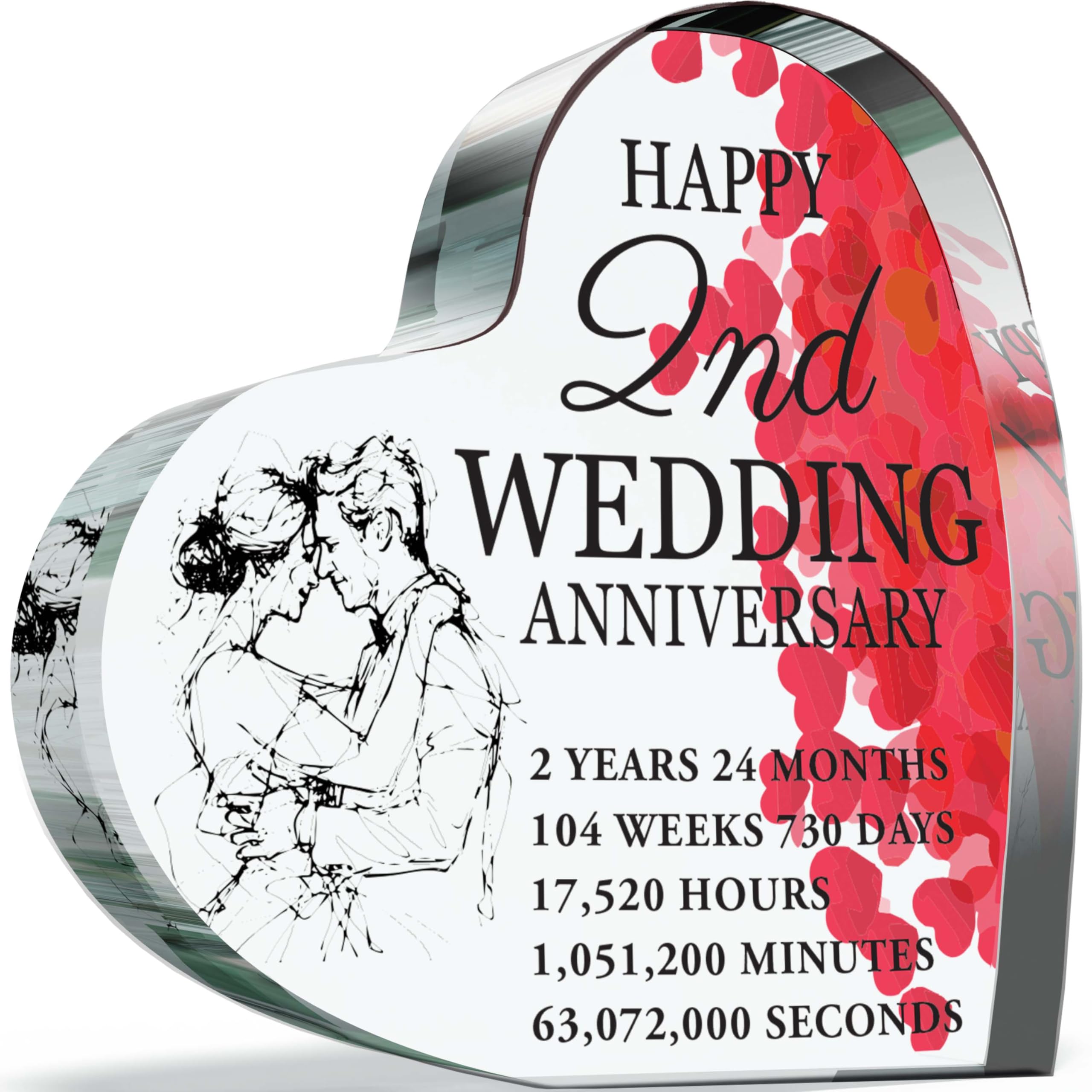 2nd Anniversary Plaque Gifts for Wife Husband - Happy Cotton Wedding Anniversary - I Love You Romantic Acrylic Heart Gift For Women Men, 100mm x 100mm Present For Couples Second Anniversaries
