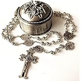 elegantmedical Handmade Silver Rose Beads St. Benedict gift Rosary Catholic Necklace Cross Jerusalem
