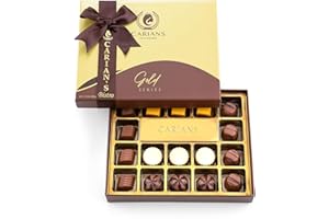 CARIAN'S BISTRO CARIANS Chocolatier Holiday Assorted Gourmet Chocolate Gold Gift Box, Creamy Milk Dark, and White Chocolate Treats for Thank you, Anniversary, Christmas Candy Gift for Family and Friends, Large Size