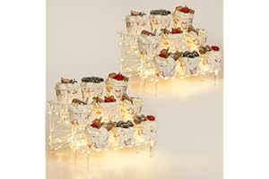 Famyards Acrylic Display Risers with Lights 2 Pack, Perfume Stand Organizer 3 Tiered Cupcake Stand Clear Acrylic Display Stands Shelf Risers for Amiibo Funko POP Figures Food Desserts Holder