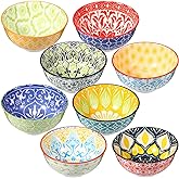 8 Pcs Colorful Ceramic Bowl Set 10 oz 4.75'' Porcelain Kitchen Soup Cereal Serving Bowls for Ramen Rice Dessert Snack Salad Ice Cream Pasta Oatmeal Microwave and Dishwasher Safe(Classic)