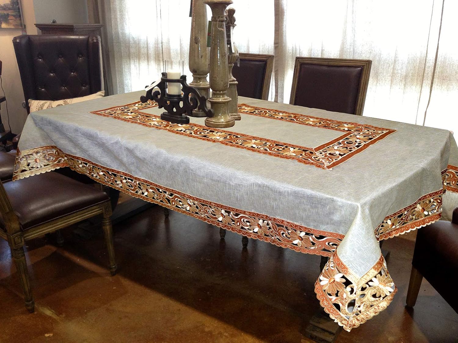 Buy Orientalweavers Embroidery Fabric Cutwork Patchwork Dining Table Cover 10 12 Seater Size 60x120 Inches For Table Size 4x9ft Golden Color Online At Low Prices In India Amazon In
