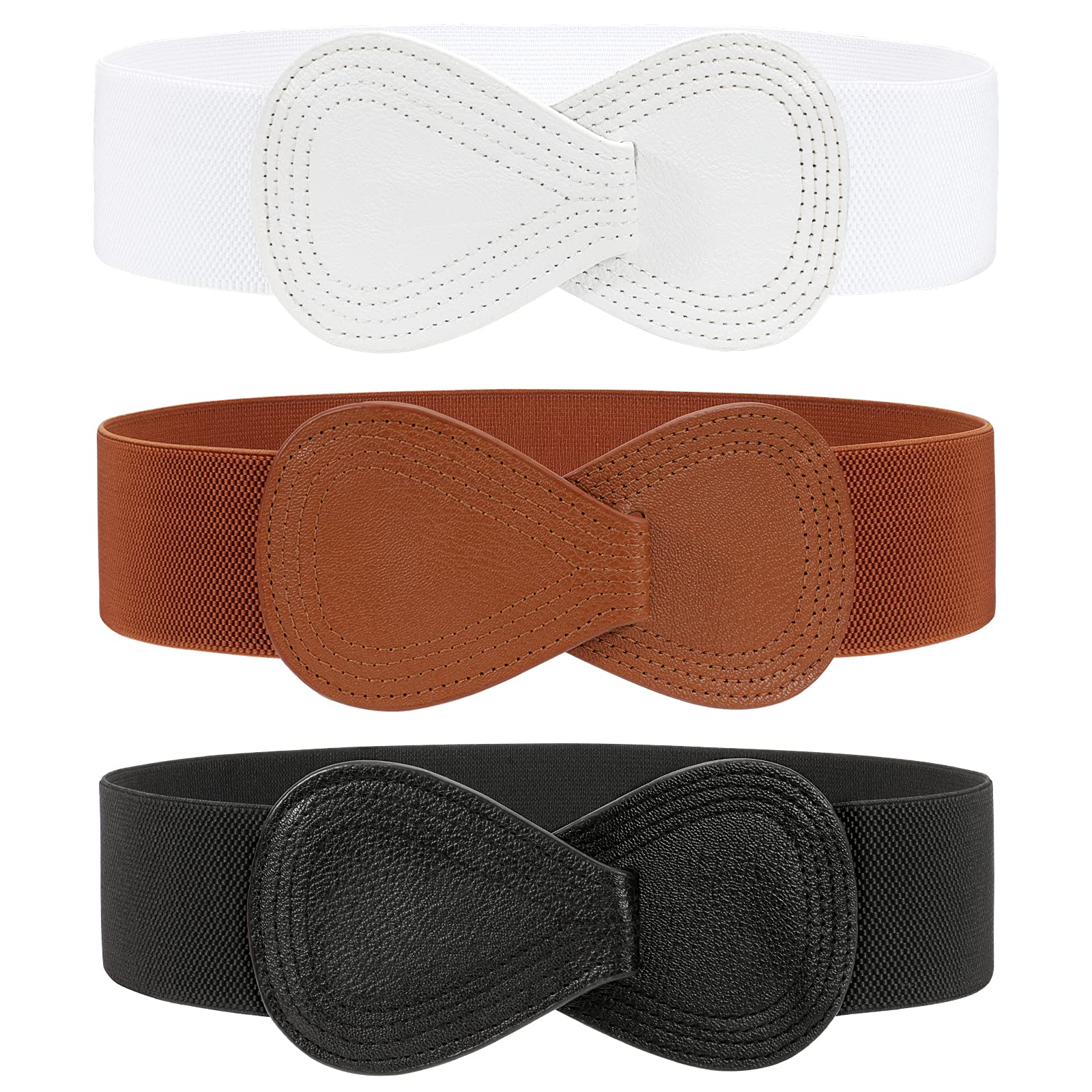 Photo 1 of **WHITE ONE ONLY**


JASGOOD 3 Pack Women Stretchy Belts for Dress Vintage Wide Elastic Waist Belts