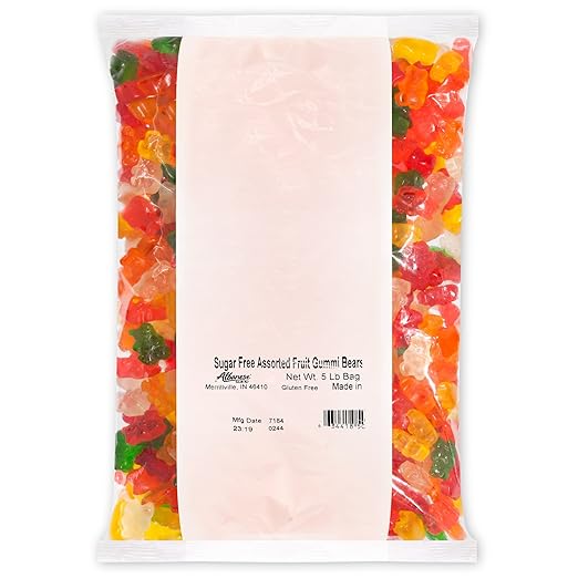Albanese Candy Sugar Free Assorted Fruit Gummi Bears (1) 5 Pound Bag, Gummi Candy, Assorted Flavors, Gluten Free, Dairy Free, Fat Free