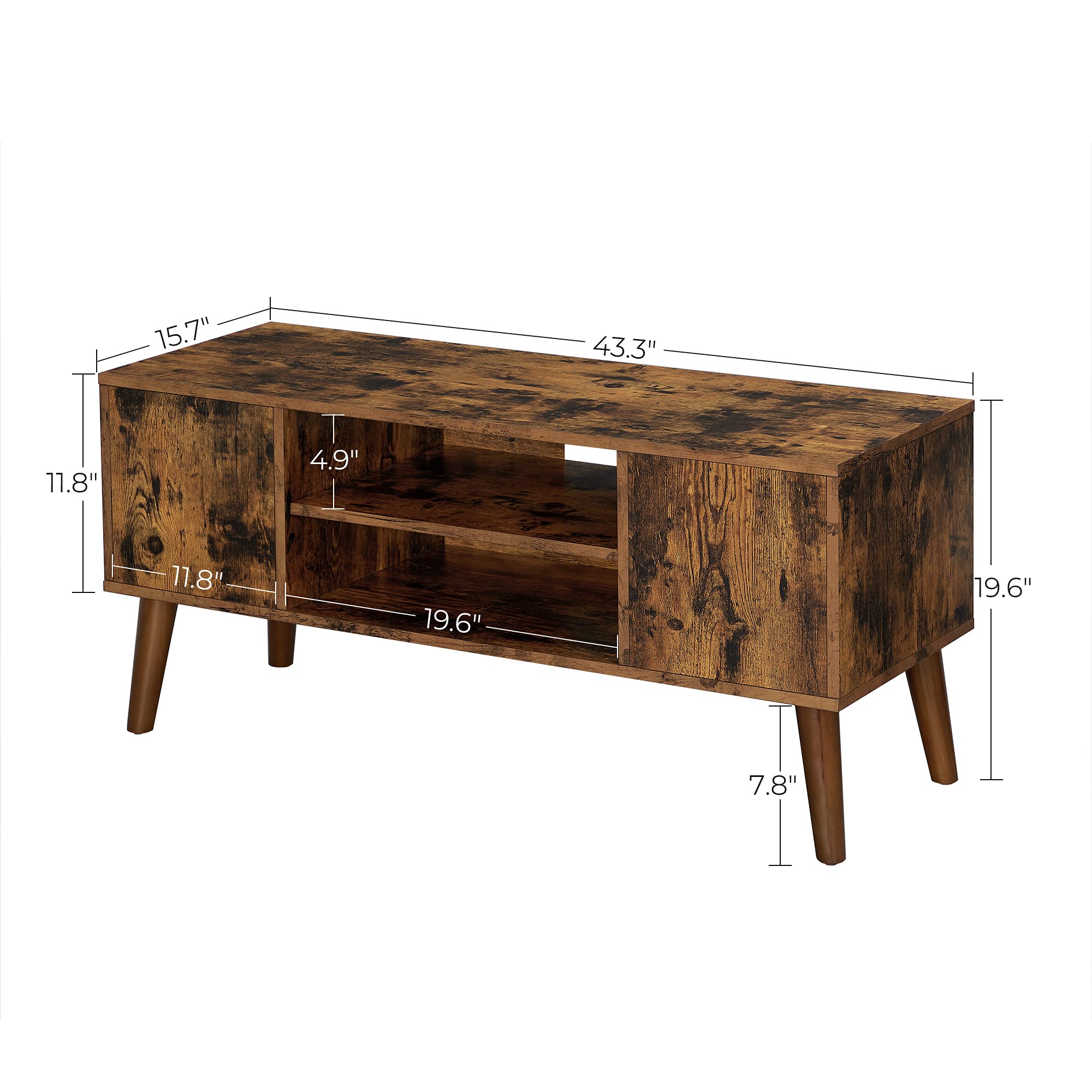 VASAGLE Retro TV Stand for Televisions up to 42 Inches, Mid-Century Modern Entertainment Center, 43.4”, Rustic Brown