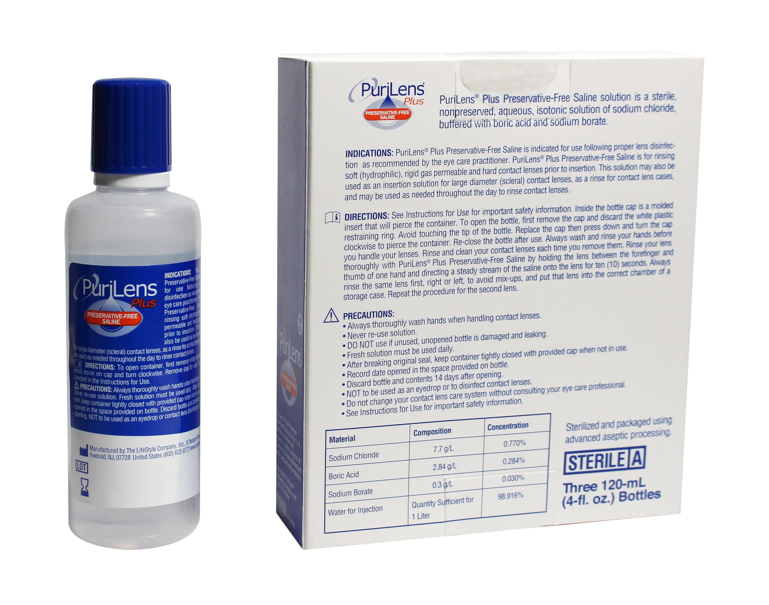 Purilens Plus Preservative-Free Contact Lens Saline 120ml (4 fl. oz.) 3 Pack