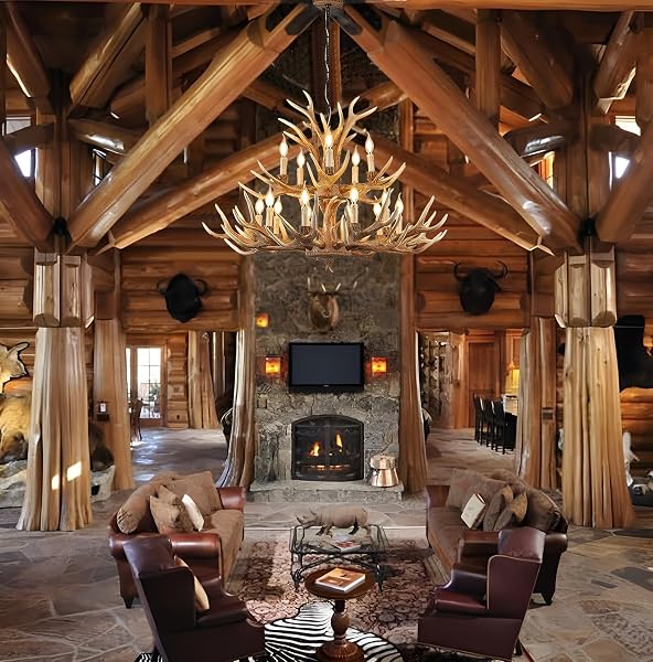 VIMATTO FARMHOUSE DEER CHANDELIER DOUBLE LAYER 10+5 LIGHT BROWN ANTLER CHANDELIER LIGHTING, VINTAGE RUSTIC ANTLER LAMPS RUSTIC ART DECO STYLE LIVING ROOM DINING ROOM (10+5 LIGHT ARMS + 3 ARMS)