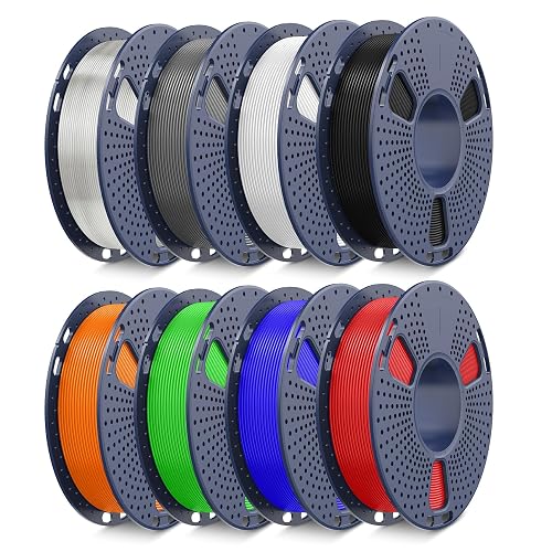 3D Printer Filament Bundle Multicolor, JAYO PLA Filament 1.75mm, Neatly Wound Filament 2kg, 250g Spool, 8 Pack, Black+White+Grey+Transparent+Blue+Red+Orange+Green