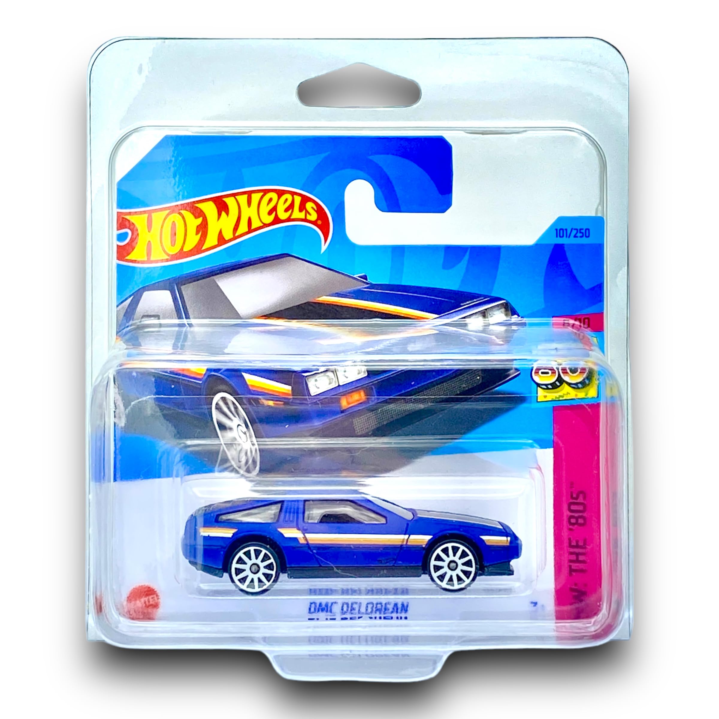Hot Wheels DMC Delorean (Dark Matt Blue) - 8/10 HW: The '80s - 2023-101/250 (Short Card) - COMES IN A KLAS CAR KEEPER PROTECTOR COLLECTORS CASE - HKJ65