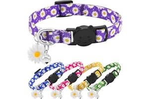 BIPAWTI Purple Kitten Collars for Girls Cat, Floral Daisy Cat Collar Soft Cotton Breakaway Collars with Daisy Pendant, Safety Removable Kitty Collars for Female Cats Male Cats - Purple Daisy Cat Collars