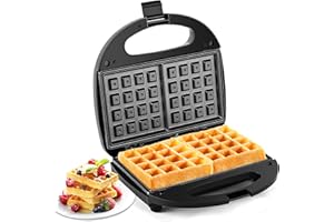 Pukomc Waffle Maker, 2-Slice Waffle Iron with Nonstick Plates, Easy To Clean, 750W Fast Heating, Compact Design, Cool Touch Handle, Black