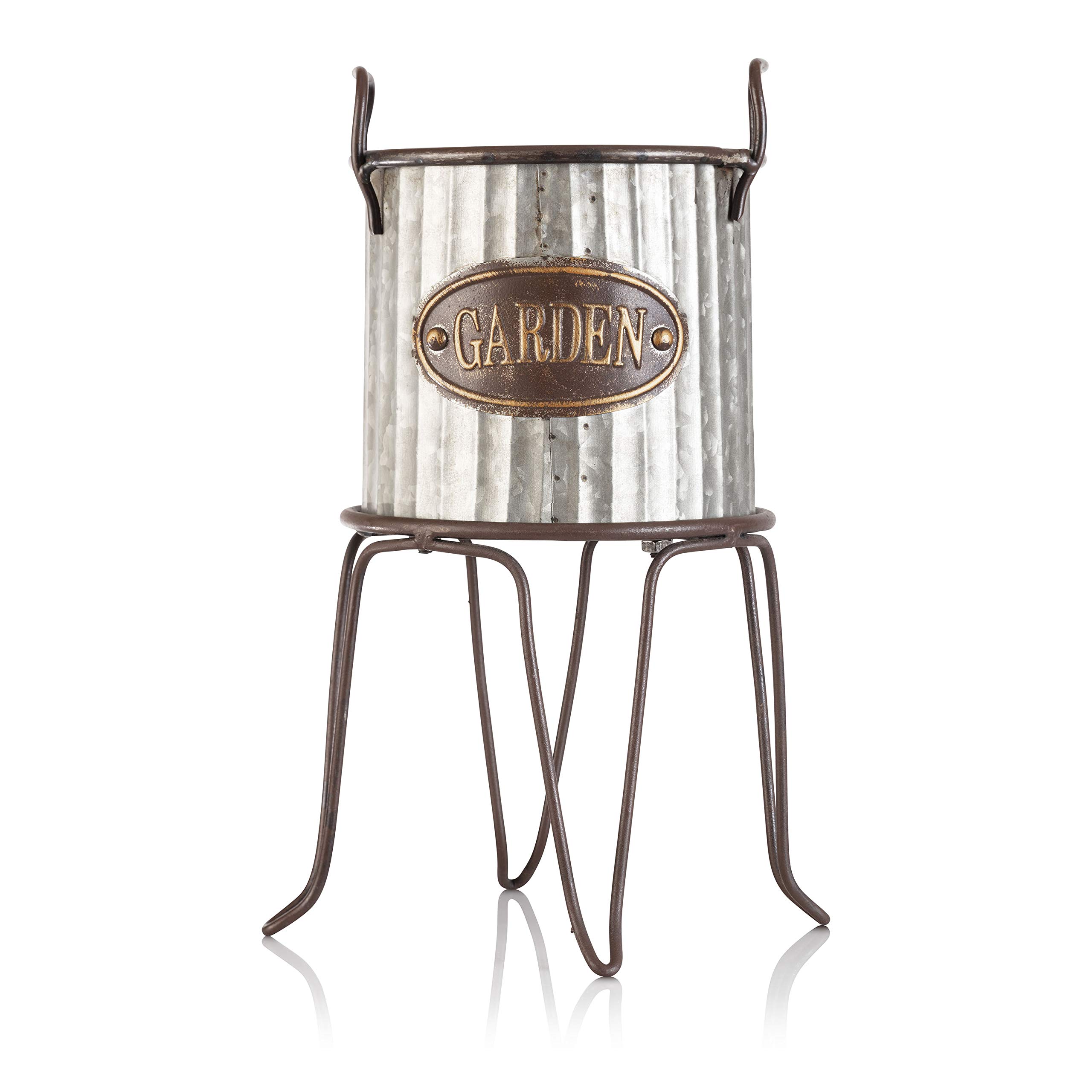 Alpine Corporation 41 cm Tall Outdoor Small Metal Flower Can Planter with Stand