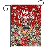 Christmas German Shepherd Garden Flag Merry Christmas Dog Yard Flag for Outside Xmas Flags 12x18 Double Sided Red Poinsettia Garden Flags Winter Porch Decorations Outdoor
