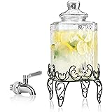 Elegant Hammered Glass Beverage Dispenser with Scroll Iron Stand - 2.25 Gallon - Stainless Steel Leak Free Spigot Included - 