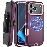 CONWOE Magnetic for iPhone 17 Pro Max Case, with Belt Clip,[Compatible with Magsafe] W/Tempered Glass Screen Protector,Anti-Drop,Shockproof,Heavy Duty Protection (Wine red)