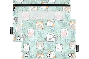 MCHIVER Kawaii Cute Cat Pencil Pouch for 3 Ring Binder Pencil Case with Zipper Clear Window Binder Bag for Daily Office Supplies 2 Pack