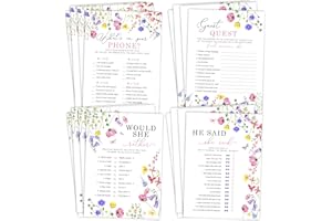 YOUR MAIN EVENT PRINTS Bridal Shower Game Bundle – 4 Floral Games Included for 30 Guests: What’s in Your Phone, Would She Rather, He Said She Said, Guest Quest: Wedding & Bachelorette Activities