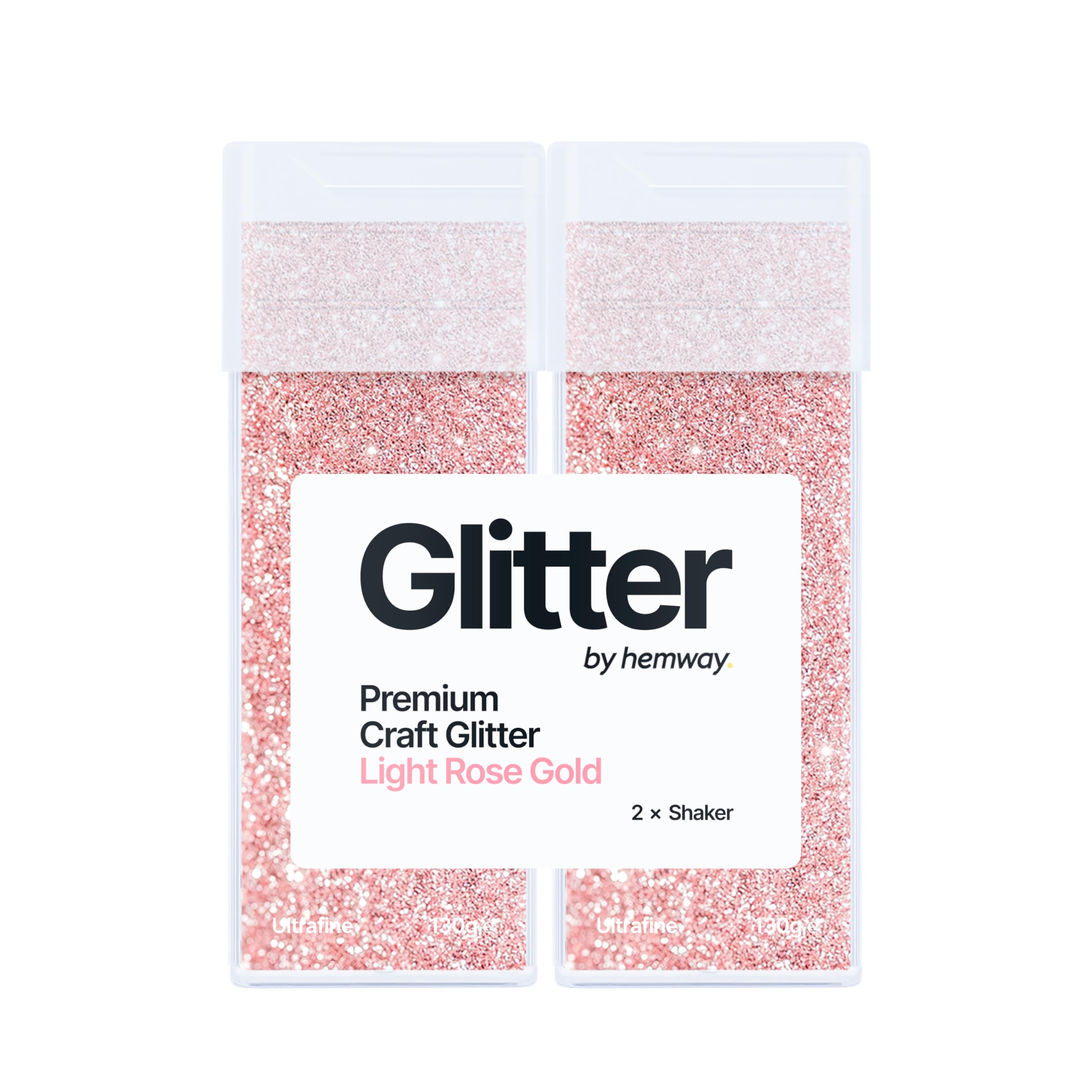 Hemway Glitter Shaker Light Rose Gold 130g x2 Pack Ultrafine, Craft Glitter Shakers for Resin & Epoxy Crafts, Christmas Art Supplies, Nail, Body, Face, Eye, Festival, Crafting, Slime, Sparkle