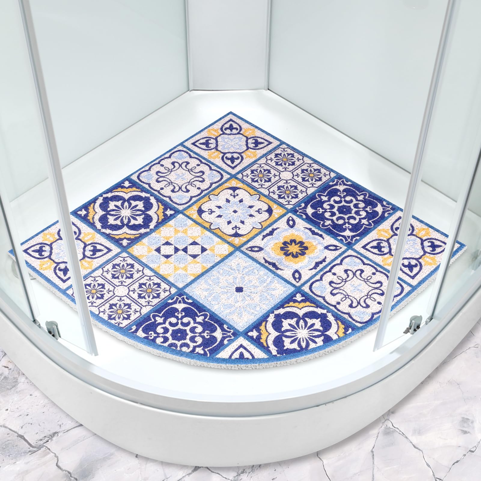 Corner Bath Mat 70 x 70 cm: Large Sector Loofah Non Slip Anti Mould for Inside Shower - Soft Texture with Drain Holes - Quadrant Bathroom Massage Mat for Wet Area Walk-in Shower Tray