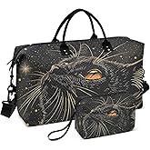 Cat Travel Duffle Bag Gym Bag, Starry Black Cat Weekender Bags for Women with Toiletry Bag Travel Tote Bag Swim Bag