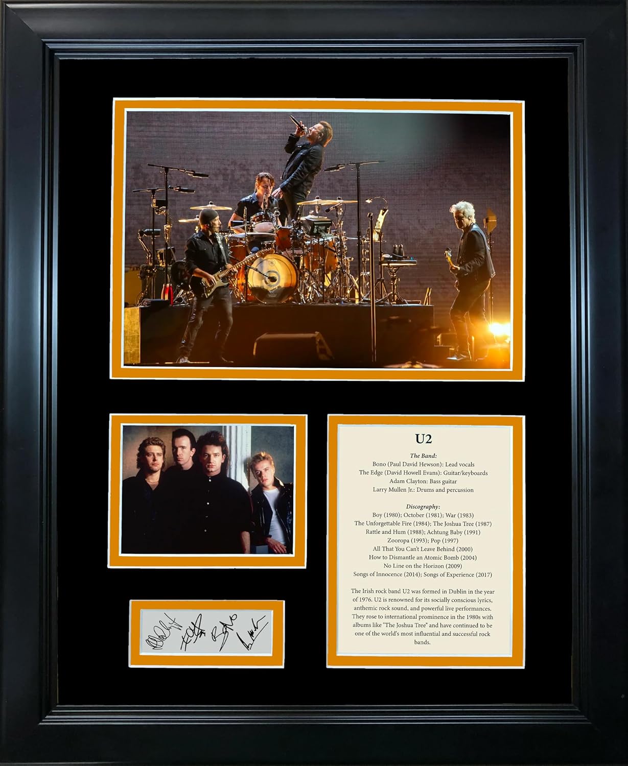Photographs - Framed U2 Band Members & Discography Facsimile Laser Engraved Signature Auto 12