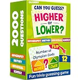 Trivia Board Games for Kids and Adults - 4x Set Higher or Lower Cards | Family Board Games for Game Night - Challenge History, Science, Geography and More for Kids 8-12, Families and Teens
