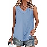 ZAAYO Women's Cotton Linen Tank Tops V Neck Casual Cami Sleeveless Camisole Blouses Summer Basic Tank Shirt(S-2XL)