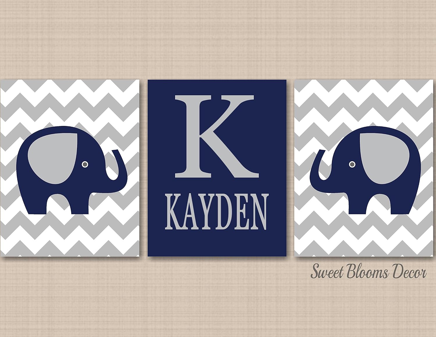 navy elephant nursery decor