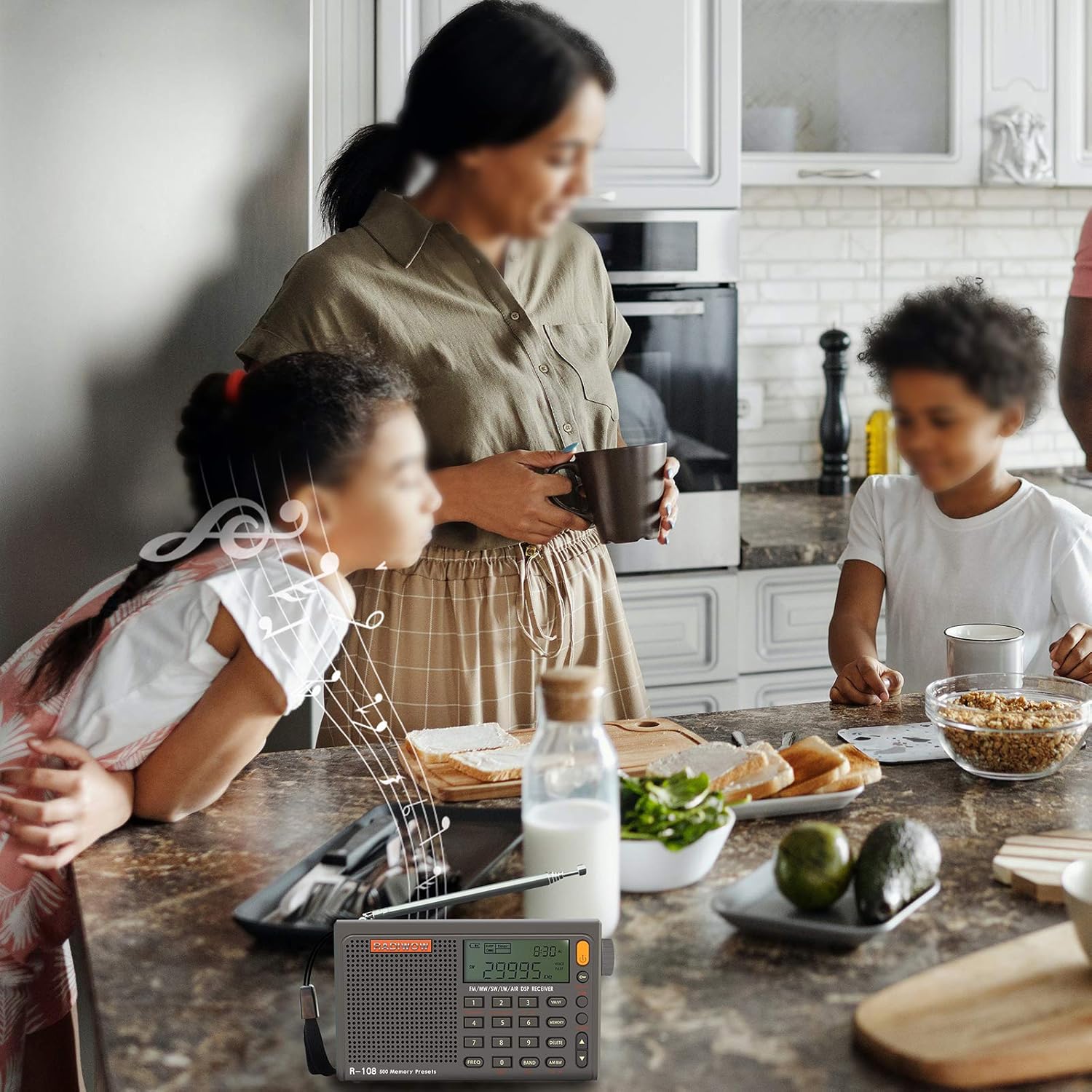 RADIWOW R-108 AM FM Shortwave Radio, LW MW AIR Band DSP Full Band Portable Radio Battery Operated with Sleep Timer Alarm Clock 500 Memories preset Stations A Gift for Family: Home Audio & Theater