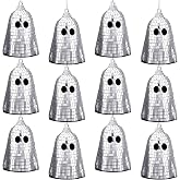 12 Pcs Halloween Disco Ghosts Decor Sliver Halloween Ornament for Tree | 2.4'' Mirror Disco Skeleton Hanging Tree Ornament, Tabletop Centerpiece for Halloween Cosplay Props Home Party Decorations