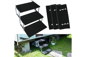 BLACKHORSE-RACING RV Steps Covers Rugs 3 Pack, 18" Inch Wide RV Camper Step Stair Covers, Wrap Camper Stair Rugs Radius Carpet with Spring Hooks, Black