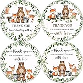 80 Woodland Thank You Favor Stickers, 2" Forest Animals Baby Shower Stickers, Woodland Baby Shower Party Decorations