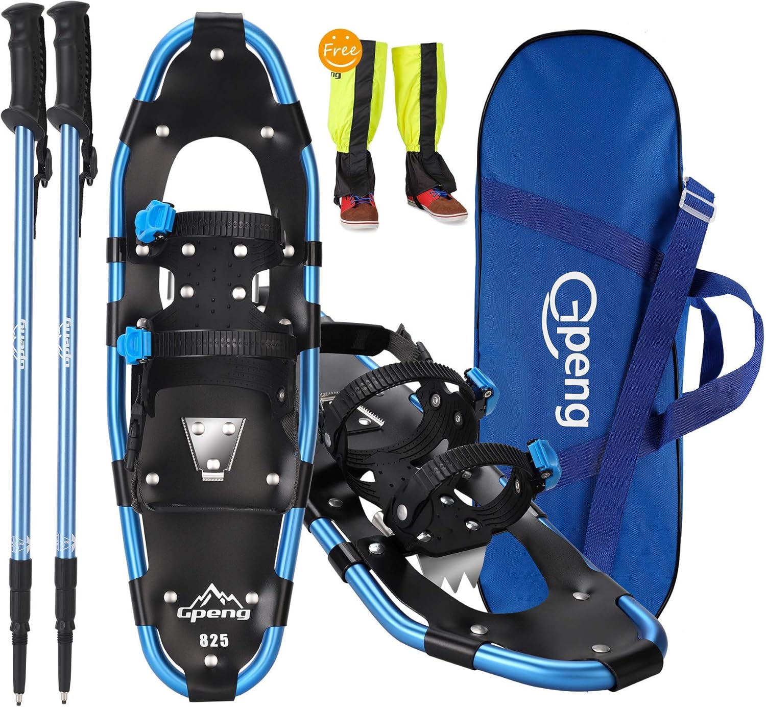 Amazon Com Gpeng 4 In 1 Xtreme Lightweight Terrain Snowshoes For Men Women Youth Kids Light Weight Aluminum Alloy Terrain Snow Shoes With Trekking Poles And Free Waterproof Leg Gaiters 14 21 25 27 30 Sports