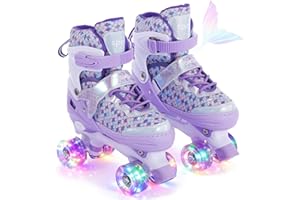 TOMSHOO Roller Skates for Girls 4 Size Adjustable Kids Roller Skates with Light Up Wheels for Outdoor Indoor