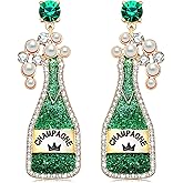 CEALXHENY Champagne Earrings Pearl Rhinestone Champagne Bottle Earrings for Women Wine Bottle Drop Dangle Earrings Holiday Party Celebration Earrings
