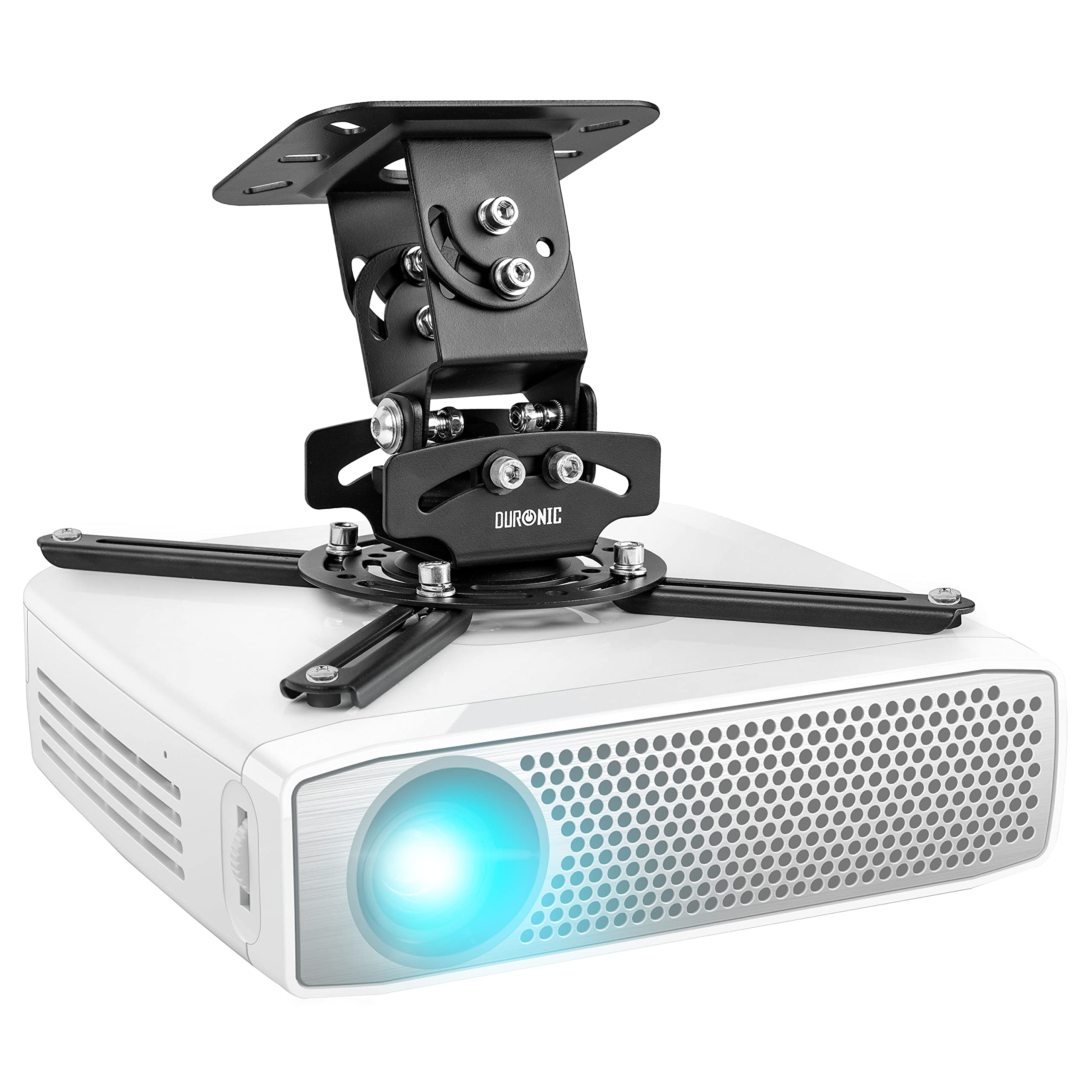 Duronic PB03XB Projector Mount | Ceiling Mount Bracket | 30 lbs Capacity | Universal | Heavy Duty | Fixings Included | 306° Rotation, 40° Swivel, 60° Tilt for One