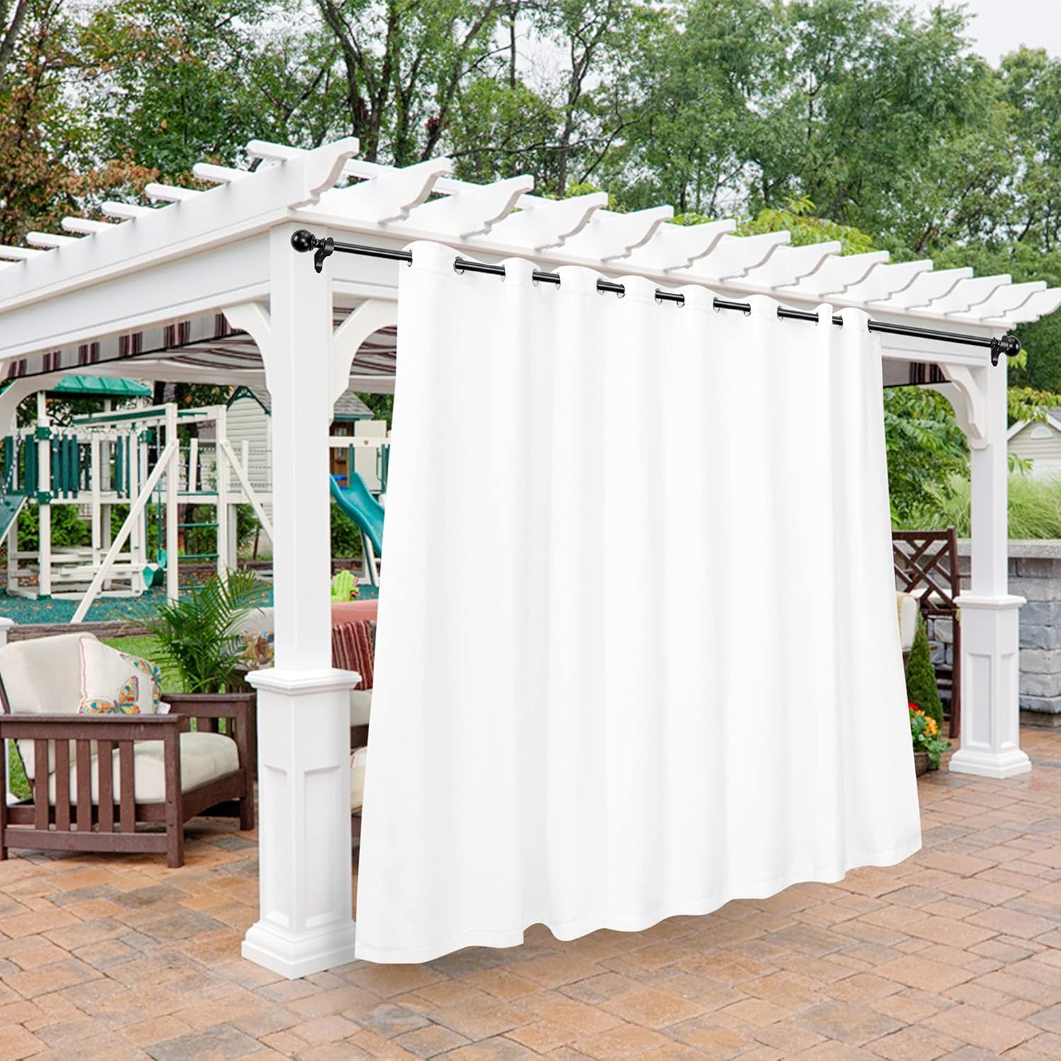 Outdoor Curtains - BONZER Outdoor Curtains for Patio Waterproof - Light Blocking Weather Resistant Privacy Grommet Outside Curtains for Gazebo, Porch, Pergola, Cabana, Deck, Sunroom, 1 Panel, 120W x 108L inch, White