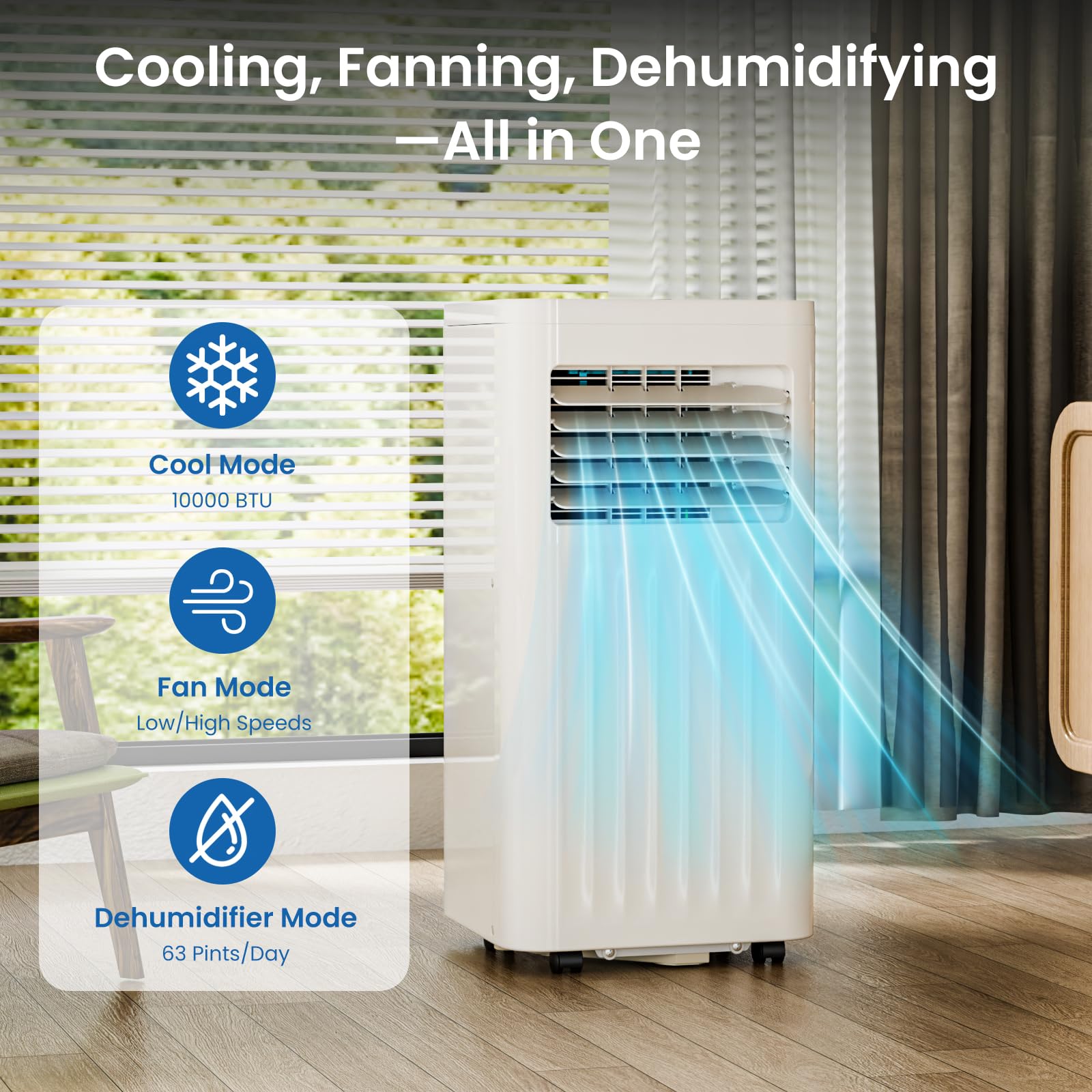 ZAFRO Portable Air Conditioners, 10000 BTU, 3 in 1 Portable AC Unit with Window Kits, Fan & Dehumidifier Modes, Cools up to 450 Sq.Ft, LED Display/Remote Control, 24H Timer for Living Room, Bedroom