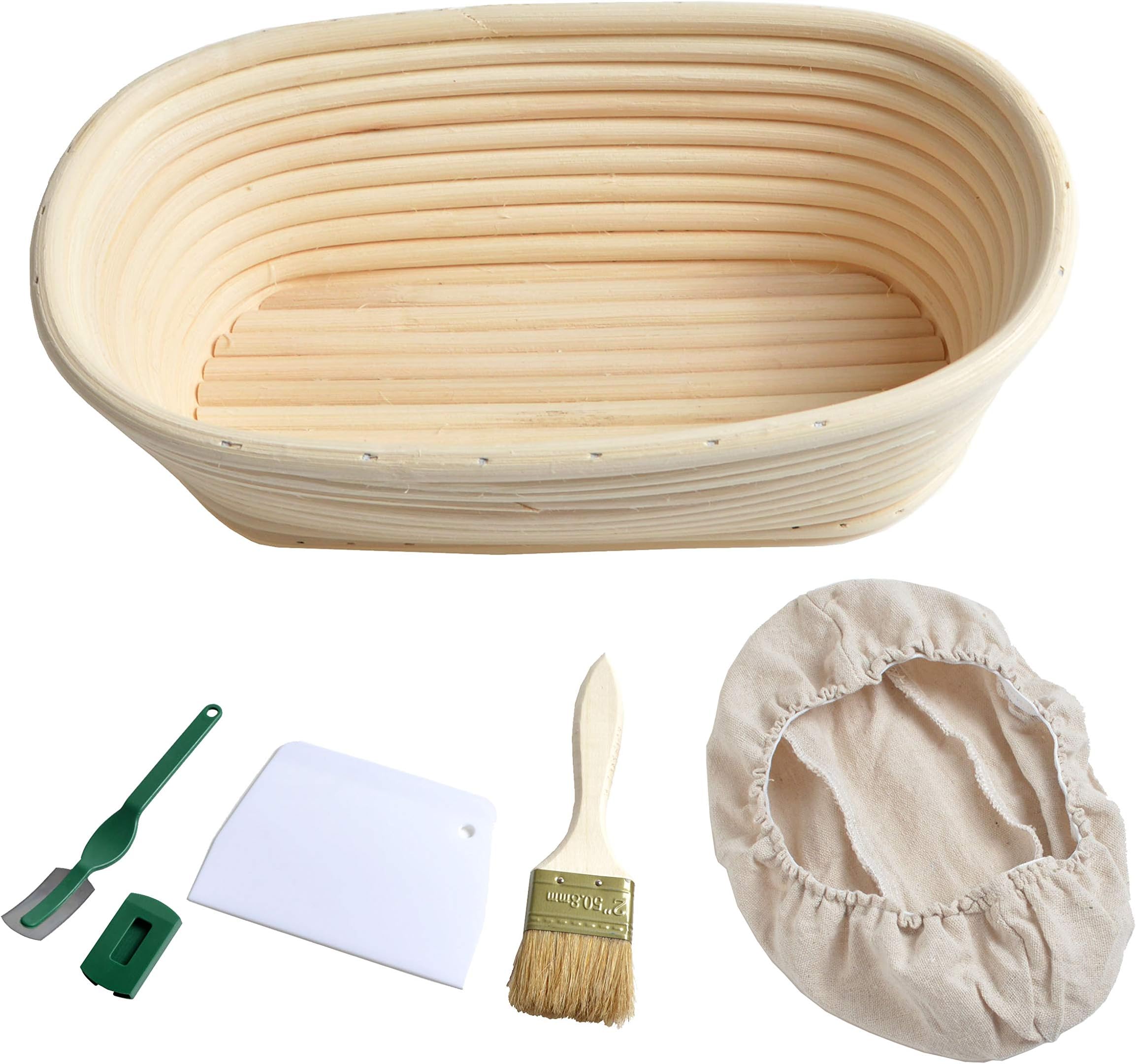25cm 10" Oval Bread Proofing Basket Sourdough Proving Bannetons + Linen Liner + Bread Cutter +Bread Lame + Bread Brush