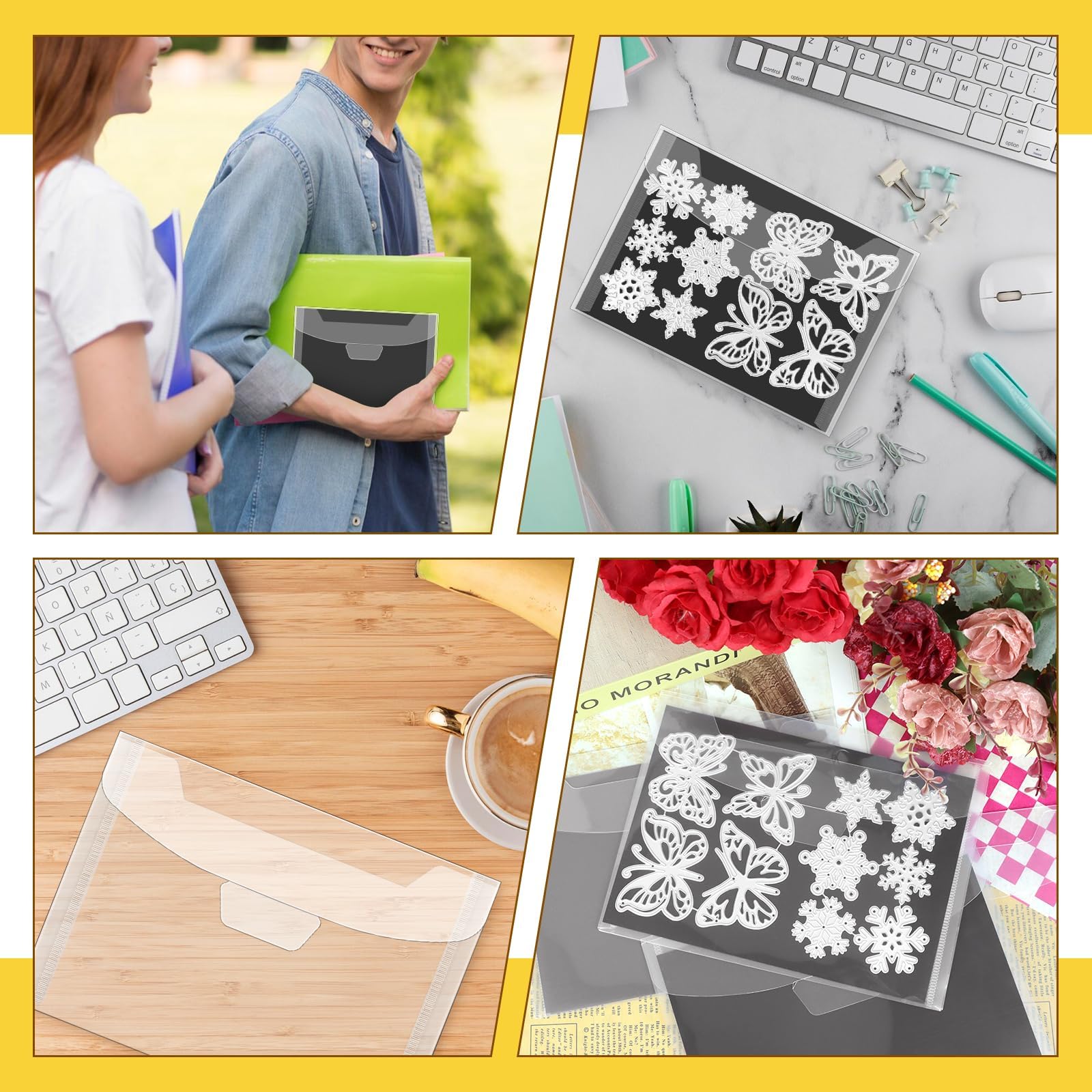 Vmiapxo 48 Pcs Magnetic Sheets for Die Storage, Plastic Stamp and Die Cut Storage Envelopes, Reusable Sticker Organizer Pockets or Receipt Holder for Card Making (5x7 Inch, 24pcs Sheets+ 24pcs Bags)