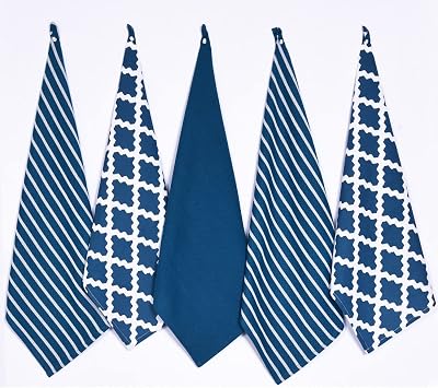 Penguin Home 100% Cotton Tea Towel Set 5 Light Blue 65x45cm Kitchen Cloths