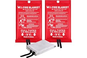 Wucgea Emergency Fire Blanket for Kitchen - 2 pack Safety Fiberglass Fire Blankets Suppression Flame Retardant for Home Survival School Fireplace Grill Car Garage Welding Warehouse 3.3ft x 3.3ft