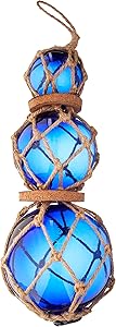 Hampton Nautical 3xglass-101 Triple Blue Japanese Ball Fishing Brown Netting Decoration 11"-Glass Buoy Float