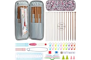 KOKNIT 36Pcs/18 Pairs Bamboo Knitting Needles Set, 13.5 Inches Length Carbonized Knitting Needles with Case for Handmade Lover, Included Small Tools for Weave